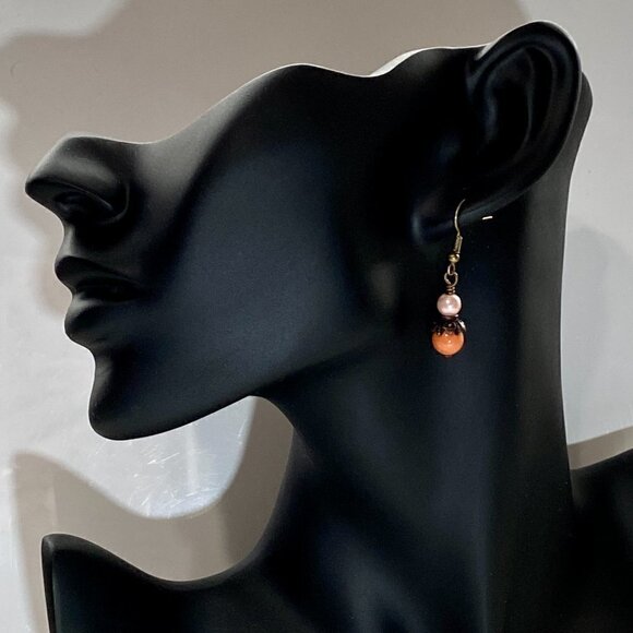 Coral Austrian Crystal Pearls Earrings - Picture 2 of 10